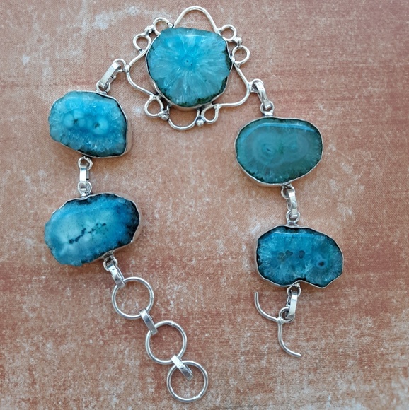 New Agate Geode Slice 925 Silver Bracelet. - Picture 3 of 14